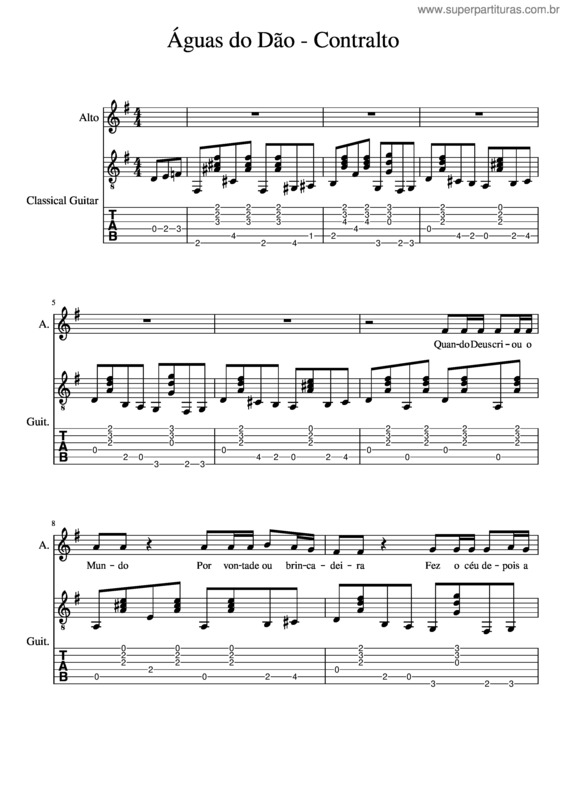 Partitura da música Águas Do Dão – Contralto