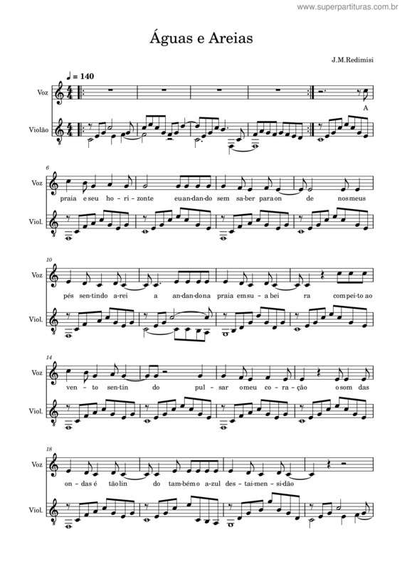 Partitura da música Águas E Areias – J.M. Redimisi