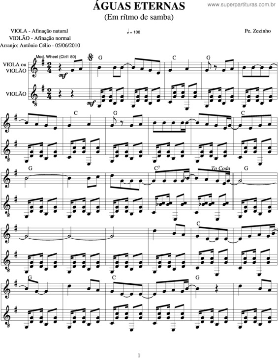 Partitura da música Águas Eternas v.2