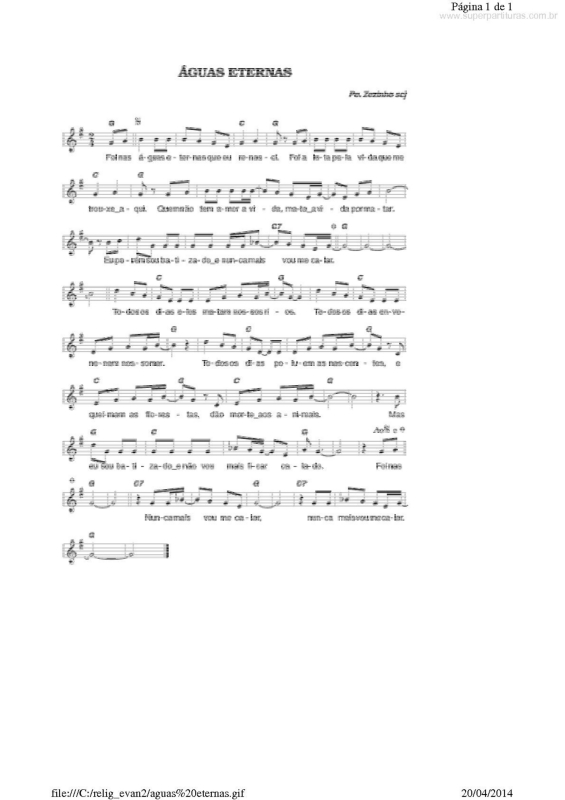 Partitura da música Águas Eternas