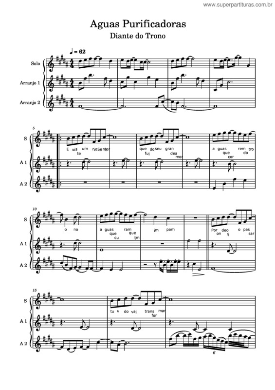 Partitura da música Águas Purificadoras – Diante Do Trono 5#