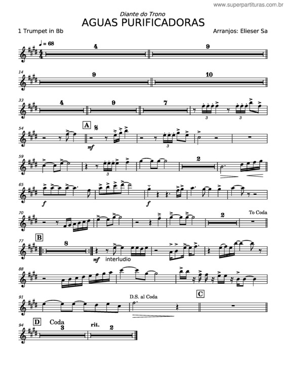 Partitura da música Águas Purificadoras – Diante Do Trono v.4