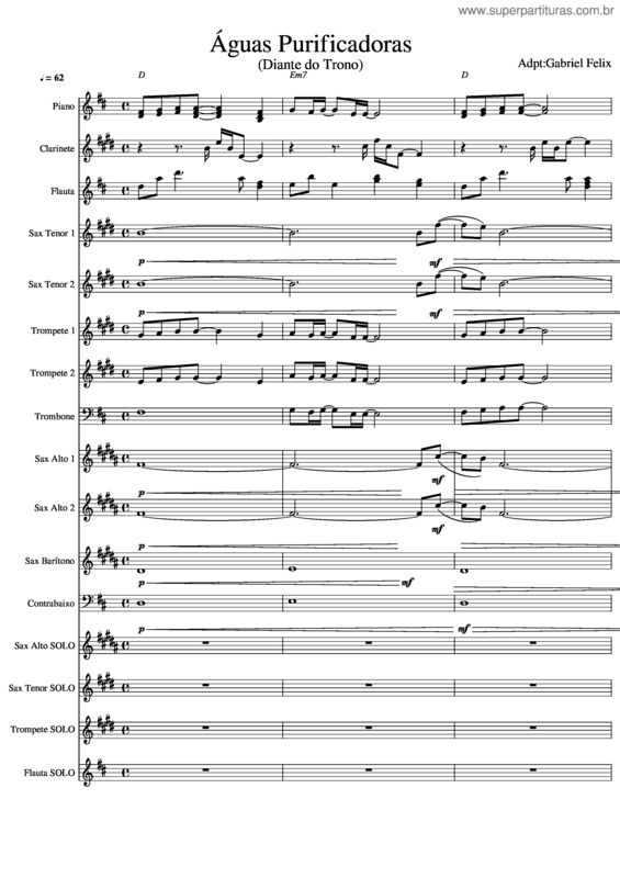Partitura da música Águas Purificadoras – Diante Do Trono