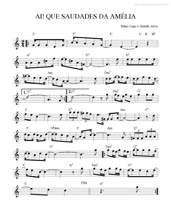 Partitura da música Ai! Que Saudades da Amélia