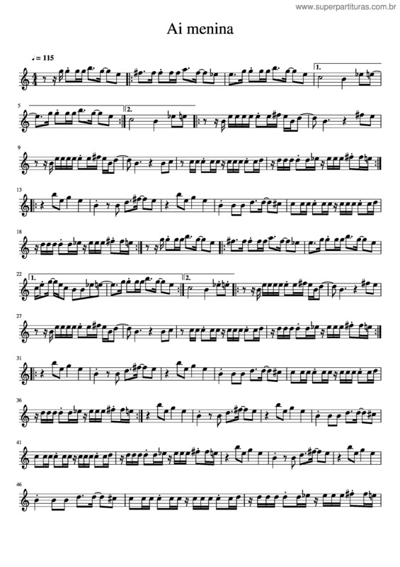 Partitura da música Ai Menina