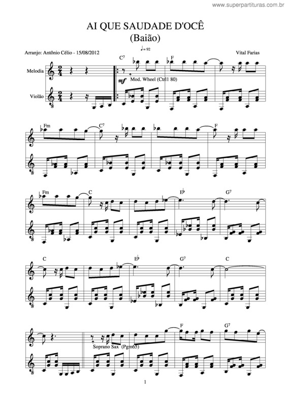 Partitura da música Ai Que Saudade D`Oce v.2