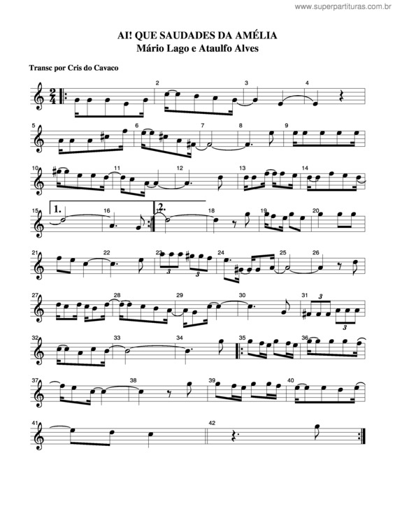 Partitura da música Ai Que Saudade Da Amélia v.3