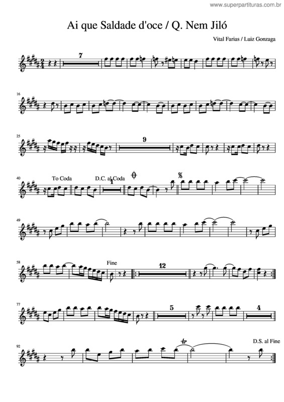 Partitura da música Ai Que Saudade Doc Que Nem Jil