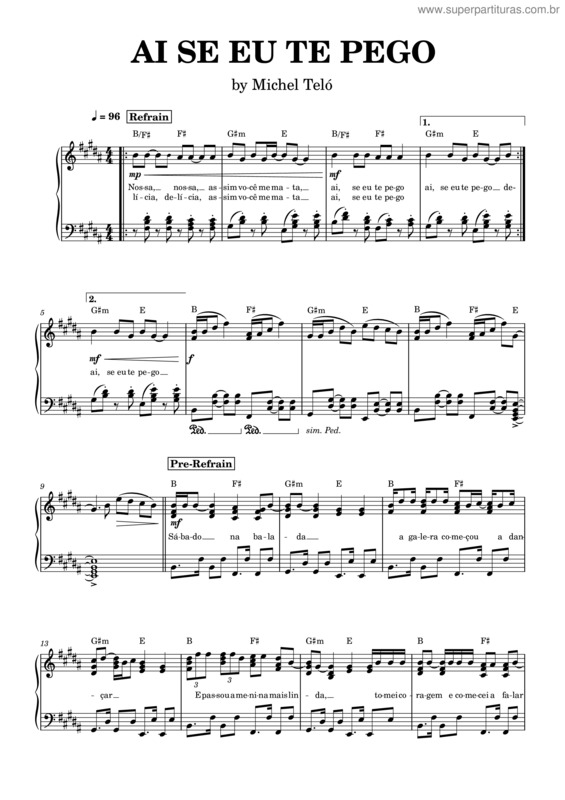 Partitura da música Ai Se Eu Te Pego – Michel Teló v.2