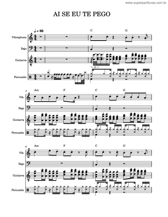 Partitura da música Ai Se Eu Te Pego – Michel Teló v.3