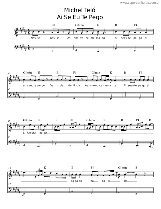 Partitura da música Ai Se Eu Te Pego – Michel Teló v.4