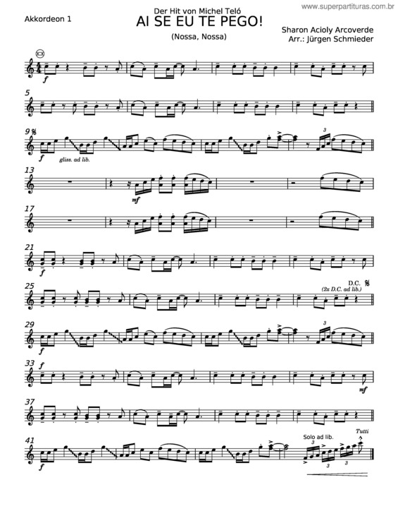 Partitura da música Ai Se Eu Te Pego – Michel Teló