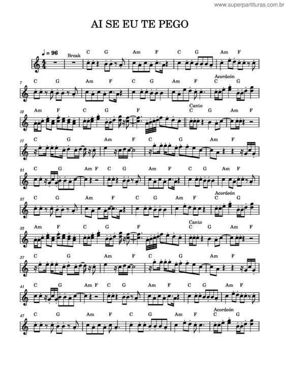 Partitura da música Ai Se Eu Te Pego v.10