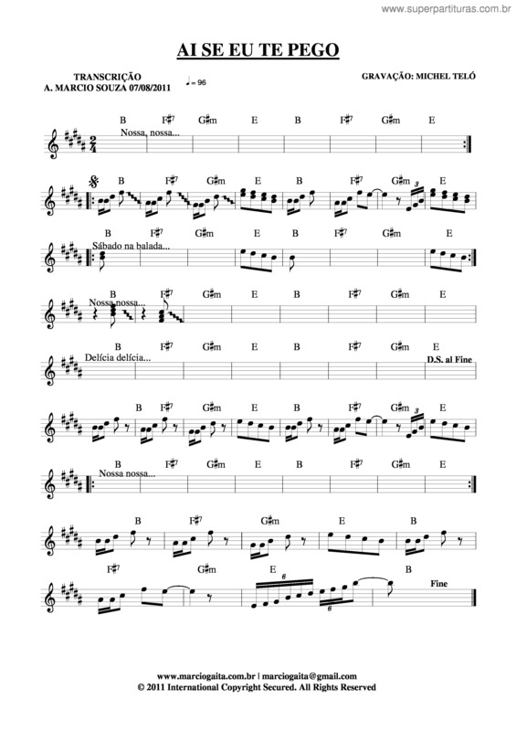 Partitura da música Ai Se Eu Te Pego v.3