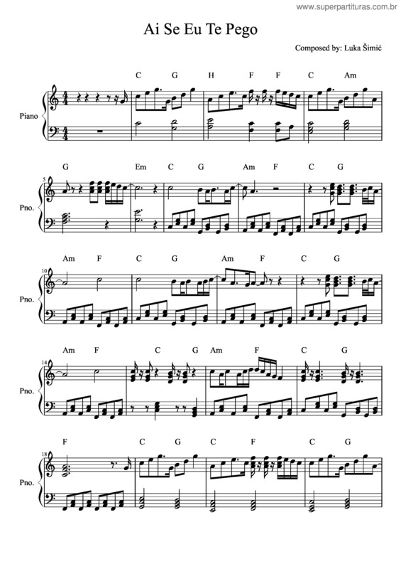 Partitura da música Ai Se Eu Te Pego v.5