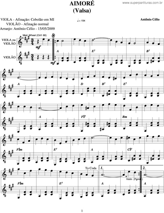 Partitura da música Aimoré