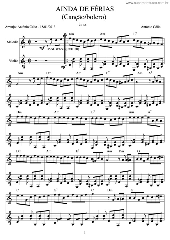 Partitura da música Ainda De Férias