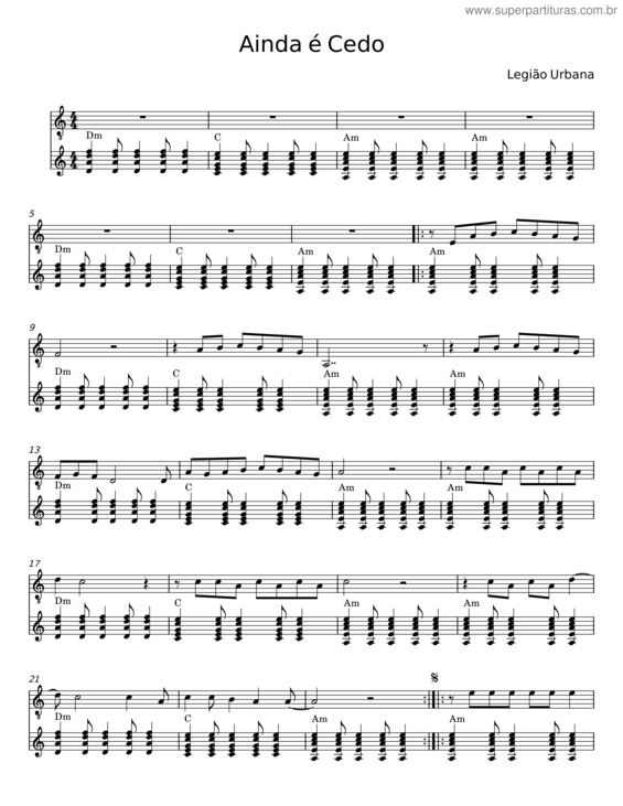 Partitura da música Ainda E Cedo – Legião Urbana v.2