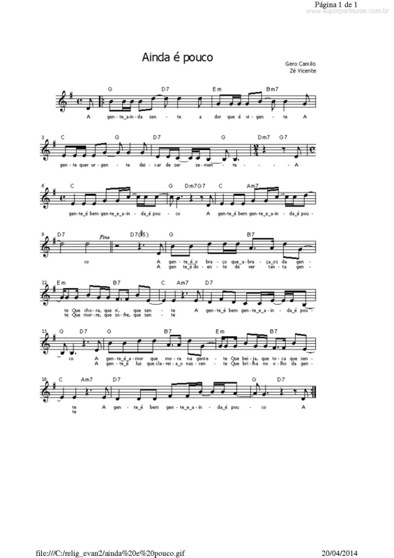 Partitura da música Ainda é Pouco