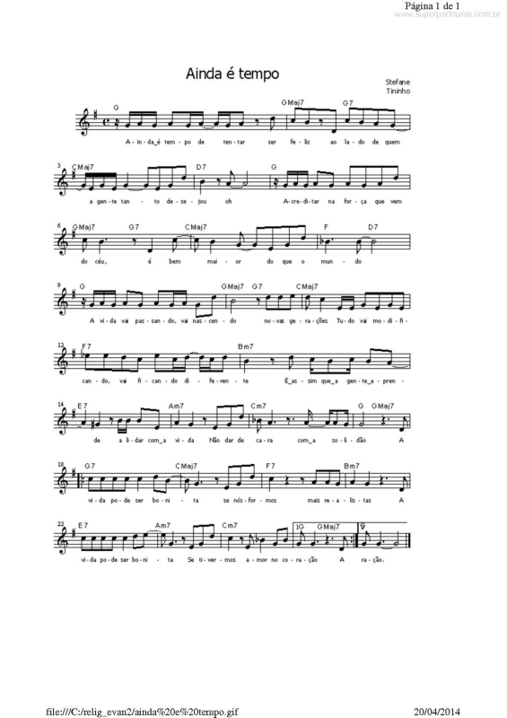 Partitura da música Ainda é Tempo