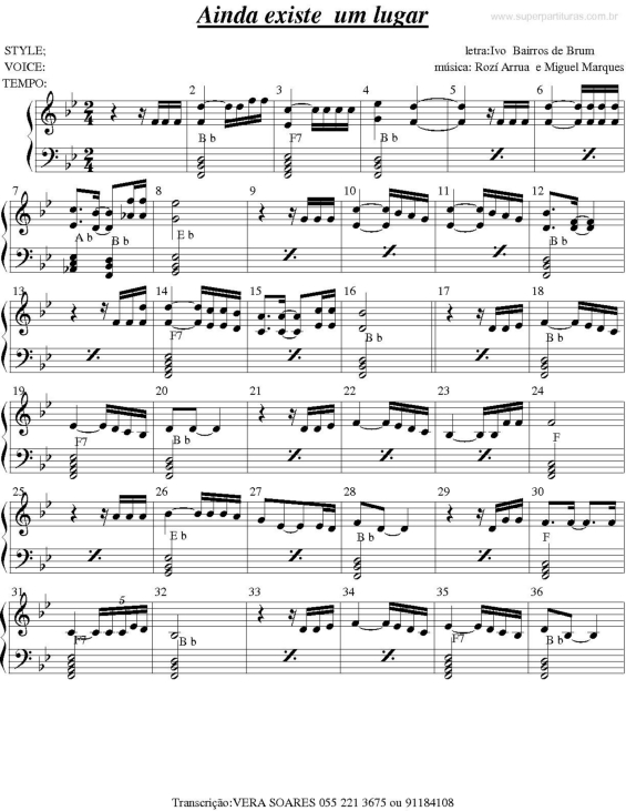 Partitura da música Ainda Existe um Lugar v.2