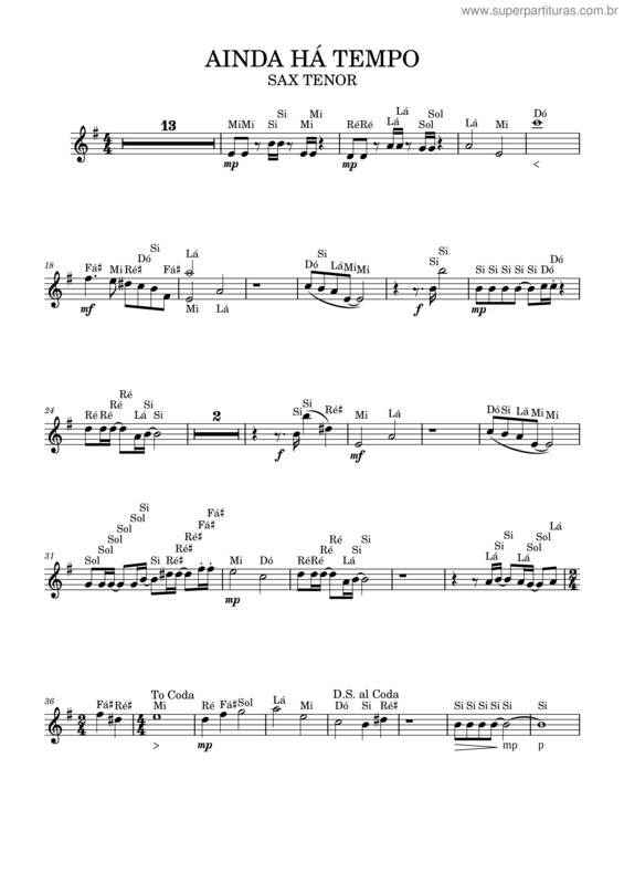 Partitura da música Ainda Há Tempo – Sax Tenor