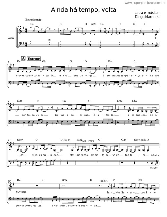 Partitura da música Ainda Há Tempo, Volta