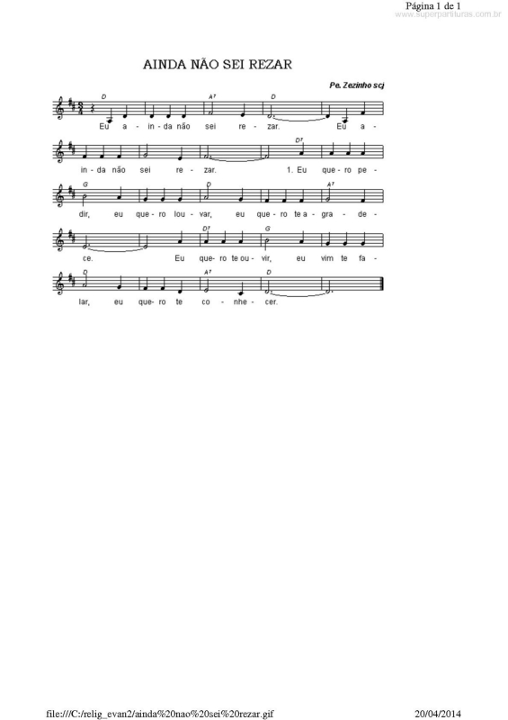 Partitura da música Ainda não sei Rezar