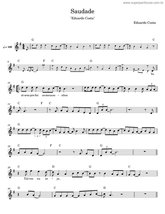 Partitura da música Ainda Ontem Chorei De Saudade – Eduardo Costa