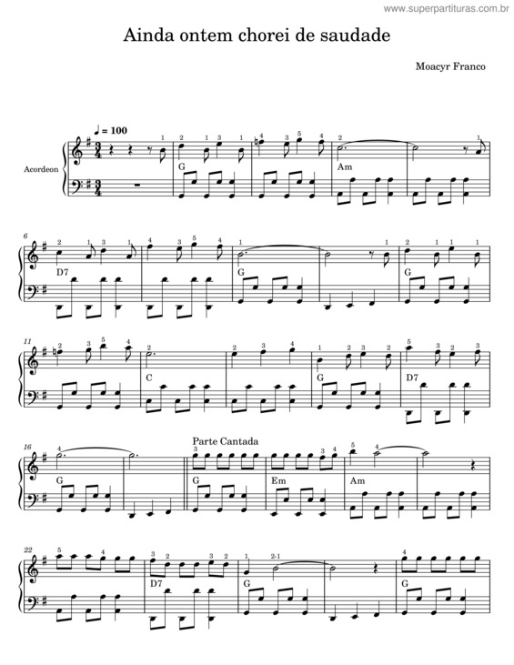 Partitura da música Ainda Ontem Chorei De Saudade – Moacyr Franco
