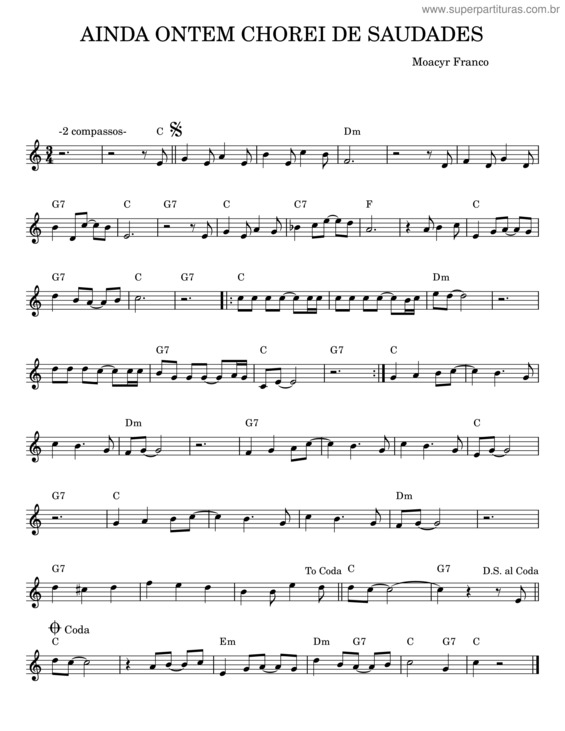 Partitura da música Ainda Ontem Chorem Chorei De Saudades