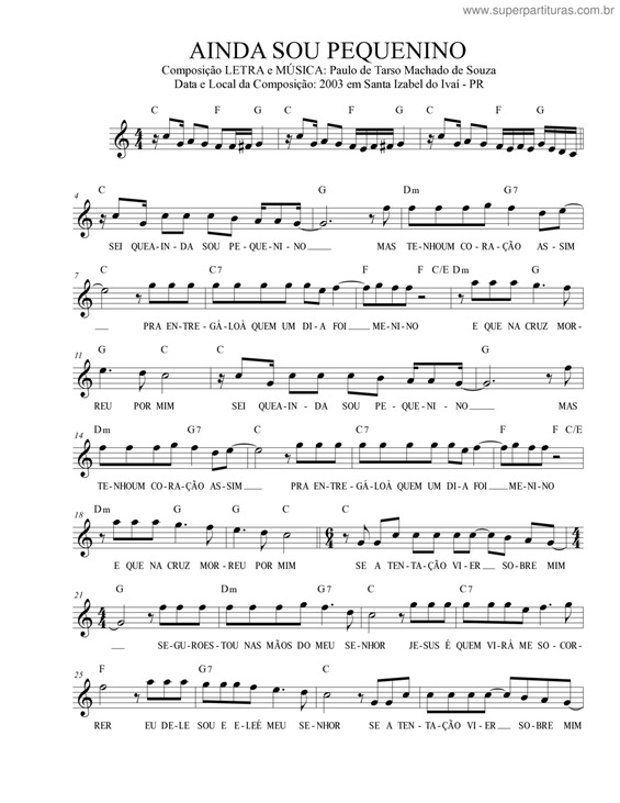 Partitura da música Ainda Sou Pequenino