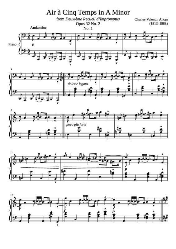 Partitura da música Air A Cinq Temps Opus 32 No. 2 No. 1 In A Minor