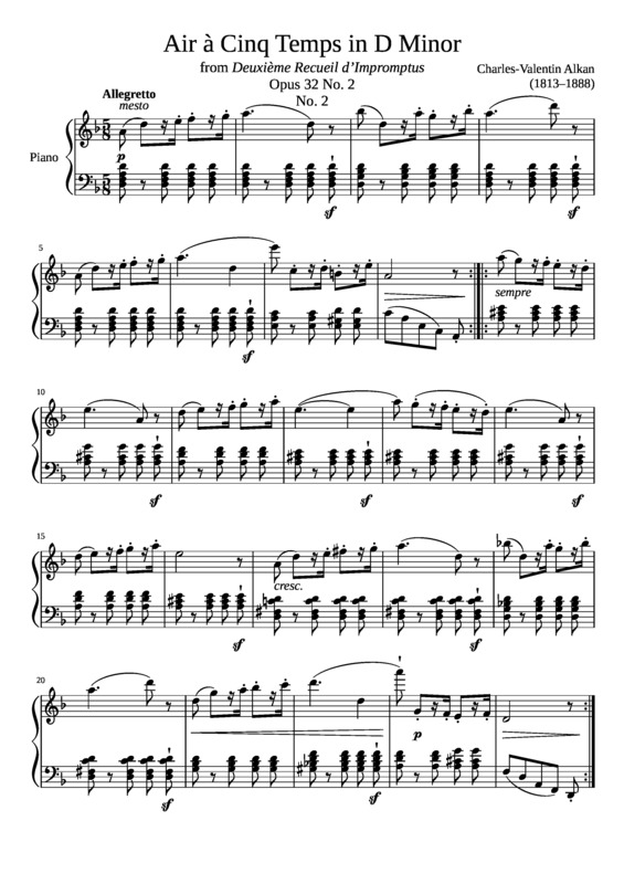 Partitura da música Air À Cinq Temps Opus 32 No. 2 No. 2 In D Minor