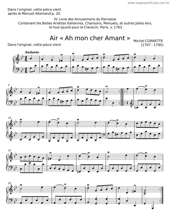 Partitura da música Air Ah Mon Cher Amant – Michel Corrette