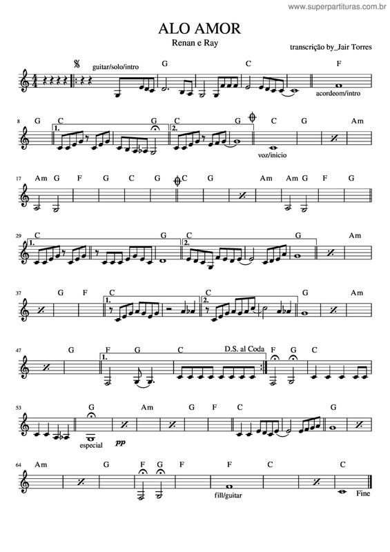 Partitura da música Al Amor