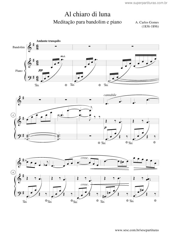 Partitura da música Al chiaro di luna