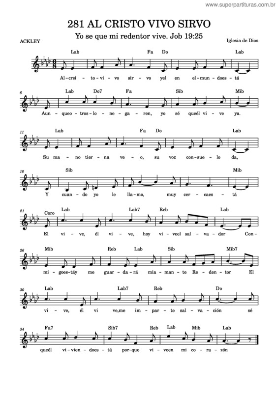 Partitura da música Al Cristo Vivo Sirvo – Bentley D. Ackley