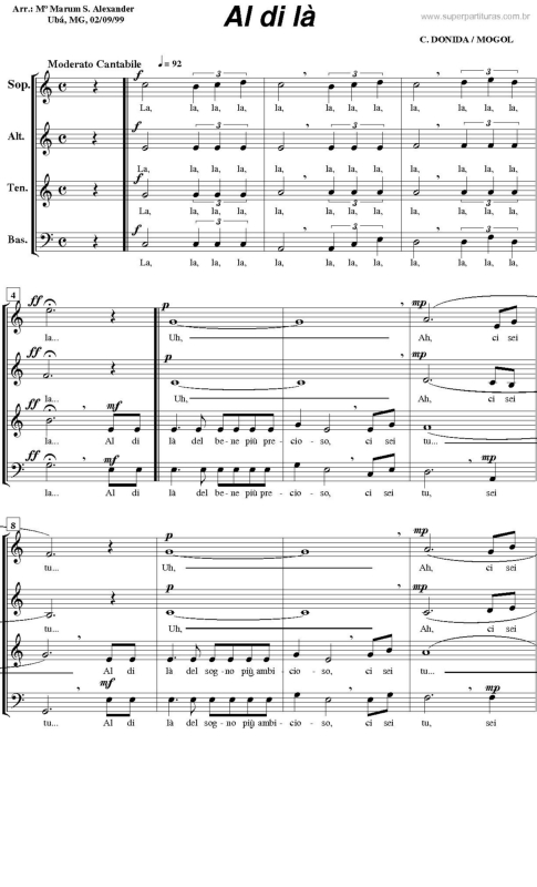 Partitura da música Al Di Là v.4