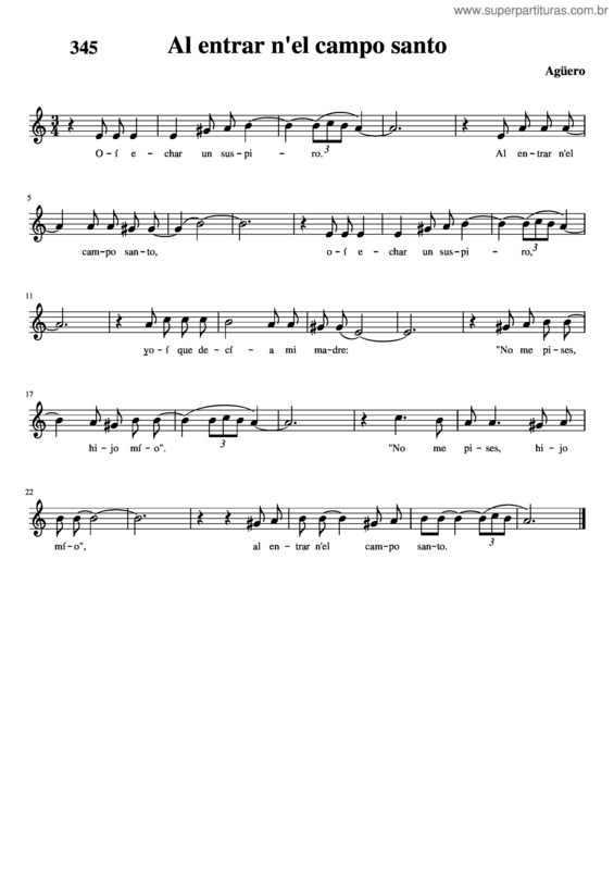 Partitura da música Al Entrar N`El Campo Santo