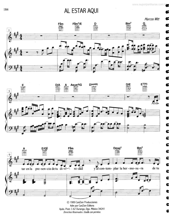 Partitura da música Al Estar Aqui v.2