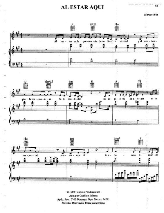 Partitura da música Al Estar Aqui