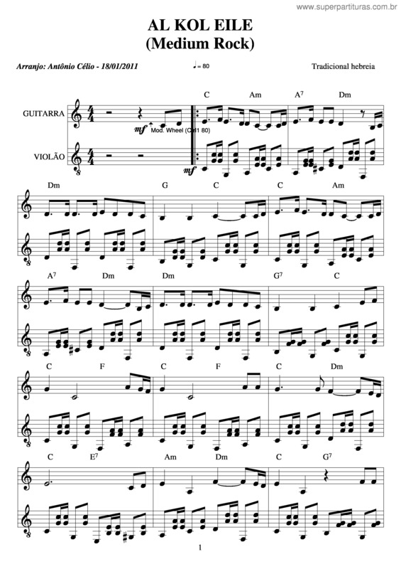 Partitura da música Al Kol Eile v.2