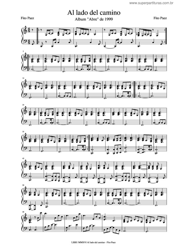 Partitura da música Al Lado Del Camino Fito Páez