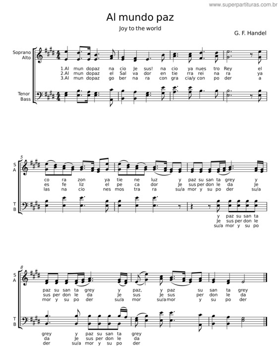 Partitura da música Al Mundo Paz – G. F. Handel