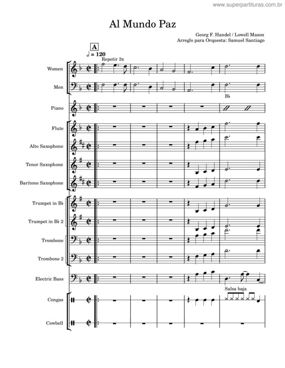 Partitura da música Al Mundo Paz – Georg F Handel