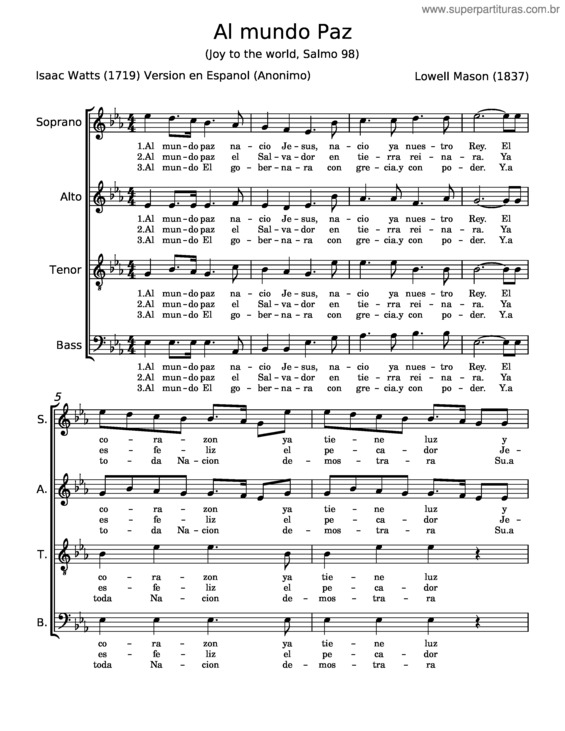 Partitura da música Al Mundo Paz – Villancicos v.2