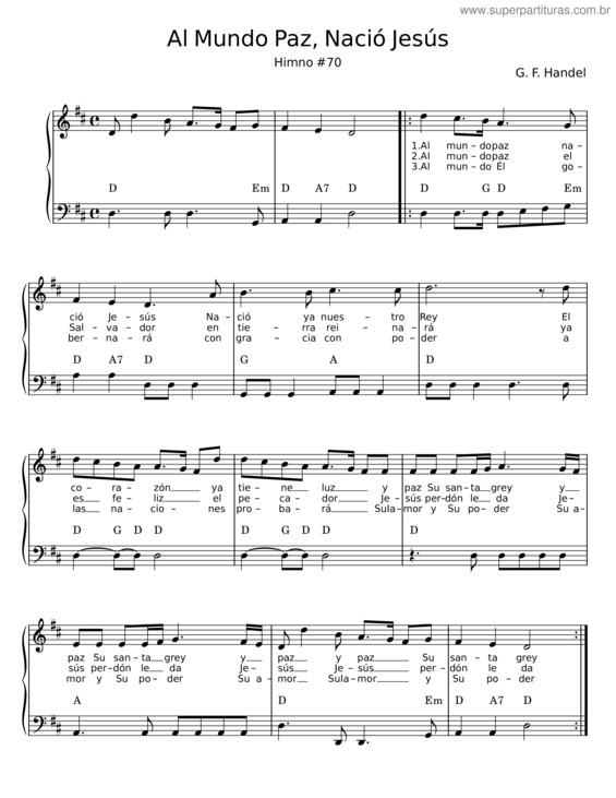 Partitura da música Al Mundo Paz, Nació Jesús – G. F. Handel