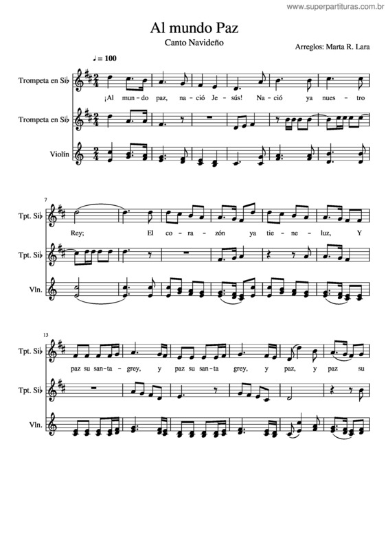Partitura da música Al Mundo Paz Trompetas