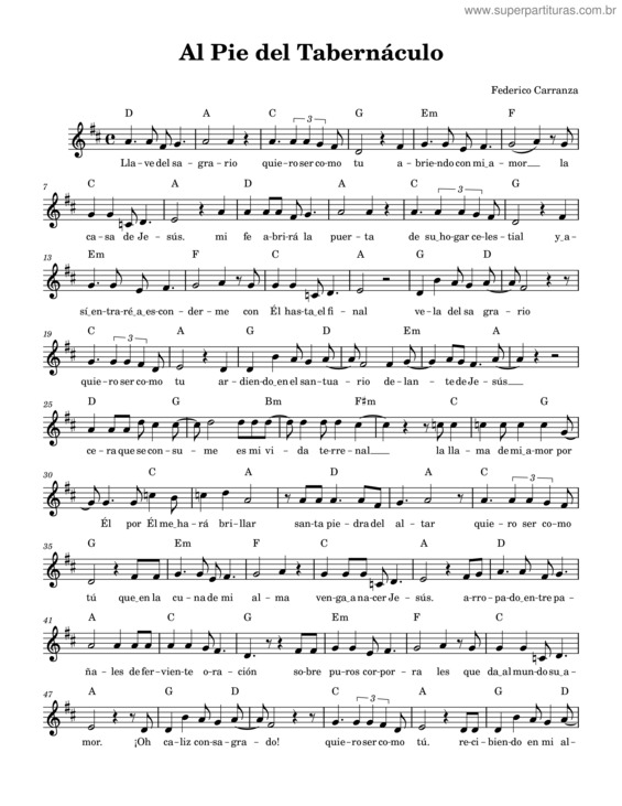 Partitura da música Al Pie Del Tabernaculo  Federico Carranza